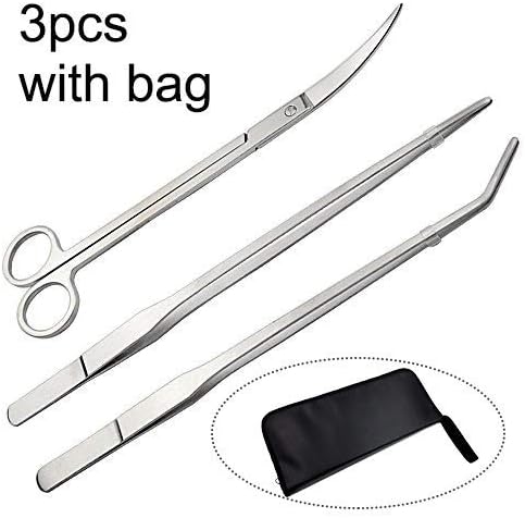 ONST Long Stainless Steel Aquarium Tank Aquatic Plant Tongs Scissors Feeding Tong Tool Set for Fish Tank (3X)