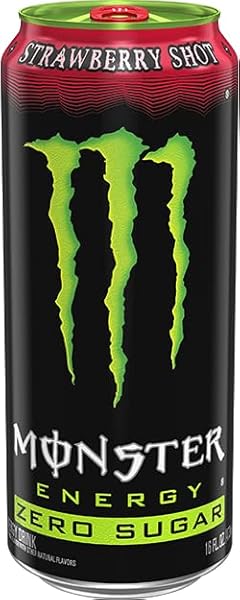 MONSTER ENERGY ZERO SUGAR STRAWBERRY SHOT, GREEN, ORIGINAL, SUGAR FREE ENERGY DRINK, 16 OUNCE (PACK OF 15)