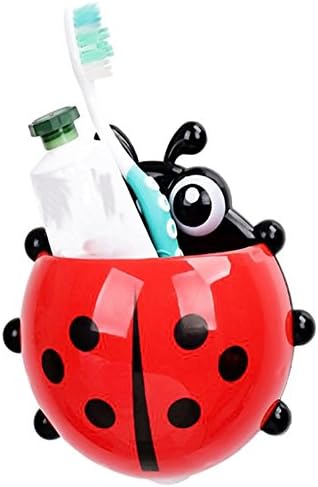 Ireav Cute Cartoon Ladybug Toothbrush Toothpaste Holder Wall Suction Bathroom Organizer Accessories(Red)
