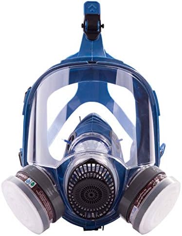 Induschoice Broad View Organic Vapor Full Face Respirator Mask Gas Mask Paint Pesticide Chemical Formaldehyde Anti Virus Respiratory Protection(Respirator +1 Pair Cartridges)