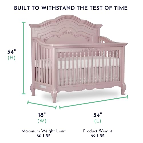 Evolur Aurora 5In1 Convertible Crib In Dusty Rose, Greenguard Gold