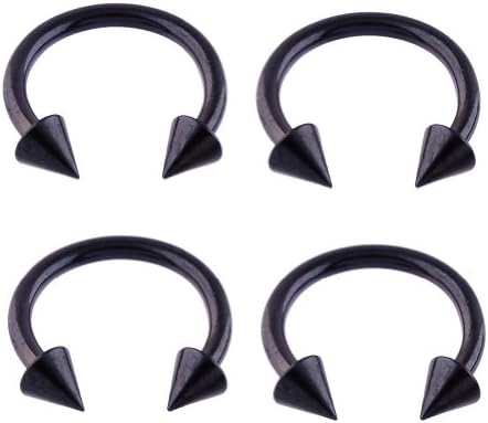 4pcs 14G 1/2" Stainless Steel Black Color Plated Spike Horseshoes Nose Ring Jewelry