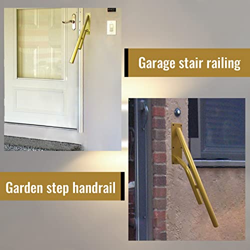 Wall Mount handrail for Outdoor Steps, Golden Polished Garage Railing, Handrail for Garage, Yard, Garden and Porch Steps (23.6