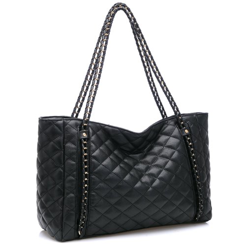 MG Collection Harva Oversized Quilted Shopper Tote Shoulder Bag, Black, One Size