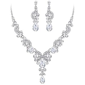 EVER FAITH Austrian Crystal Bridal Floral Wave Teardrop Necklace Earrings Set