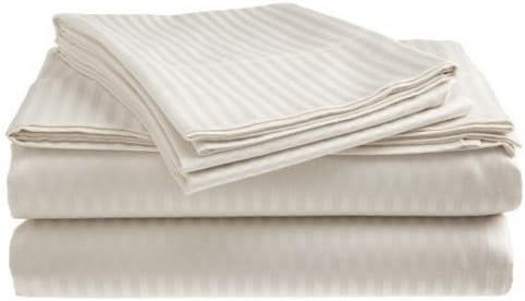 London Home Full Size 400 Thread Count 100% Cotton Sateen Dobby Stripe Sheet Set -White
