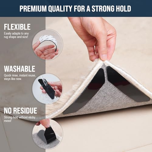 Rug Gripper 10 Pcs - Washable & Reusable Rug Grippers for Laminate - Hardwood Floor - Suitable Carpet Grippers for Marble, Wooden Floors & for all types & sizes of Rugs