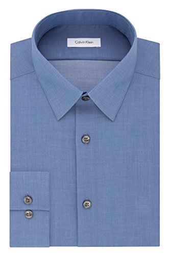 Calvin Klein Men's Slim Fit Non-Iron Herringbone Point Collar Dress Shirt, English Blue, 16.5