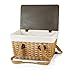PICNIC TIME Canasta Wicker Picnic Basket With Lid, Small Picnic Basket Set For 2, (Beige Canvas With Red & White Gingham Pattern Lid)
