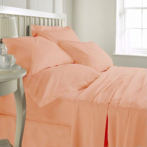 US Comfort Zone 600-Thread-Count 100% Egyptian Cotton Twin 4 Piece Sheet Set 10" Deep Pocket, Solid Peach