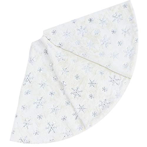 Lorfancy Christmas Tree Skirt, 48 inches Snowflake White Luxury Faux Fur Tree Skirt for Christmas Ornaments Decorations (Silver Snowflake) - Thumbnail 2