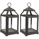 Hosley Set of 2 Clear Glass &amp; Iron, Classic Style Lantern- 12" High. Ideal Gift for Weddings, Festivities, Parties, Outdoor Activities, Aromatherapy, Spa Settings with Votive or LED O3