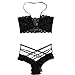 iEFiEL Women Lace Impress Lingerie Flower Bra Panty Set (Black)
