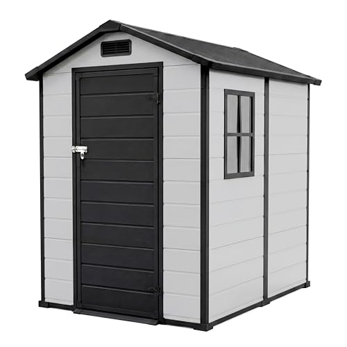 Garvee Outdoor Storage Shed with Floor, Plastic Resin Garden Shed with Window &…