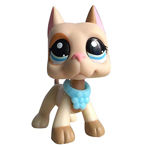 Lps Great Dane Dog #1647, Junior Pet Shop Tan Body with Brown Spot Blue Eyes Puppy Come with Accessories Collar for Collection