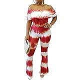 Bodycon4U Women's Plus Size Bell Bottom Pants Off Shoulder Crop Top 2 Piece Outfits