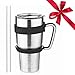 Stainless Steel Tumbler Travel Mug - 30 Oz Tumbler Insulated Coffee Mug with Removable Handle No-Spill Lid and 2 Stainless Steel Straws (Black Grip)