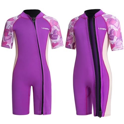 Lansru Neoprenanzug Kinder - 2,0 Mm Kurz Neopren Für Jungen, Pionierweiser Durchgehender Reißverschluss, Uv-Schutz, Thermal Wetsuit Für Surfen,Schwimmen Und Tauchen