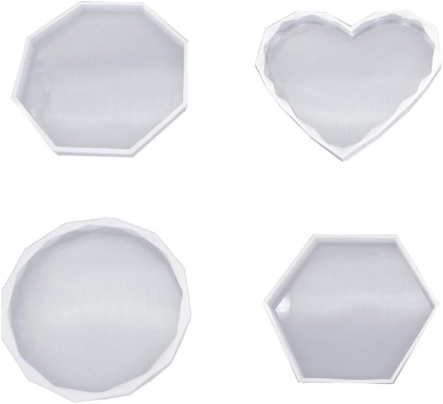 Qiulip 4 Pcs/Set DIY Cup Pad Crystal Epoxy Mold Heart Rhombus Shape Coaster Molds