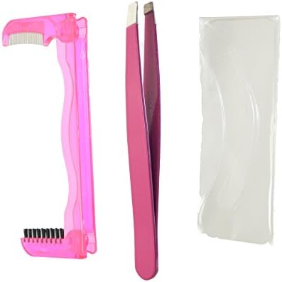 Itools Enamel Slant Tip Tweezers w/ Eyelash Comb with Eyebrow Brush and Brow Stencil.