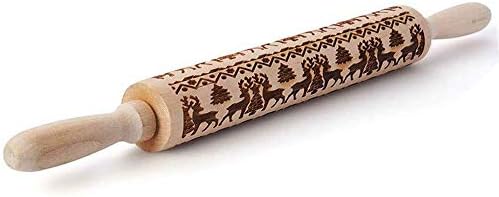 Rolling pin with Embossing Christmas Moose Patterns Embossing roll Wood Baking Accessories Stable & Durable Kitchen Tool