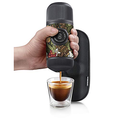 Wacaco Nanopresso Portable Espresso Maker bundled with Protective Case, Tattoo Jungle Patrol Edition, Extra Small Travel Coffee Maker, Manually Operated Perfect for Travel, Camping, Office (Grey)