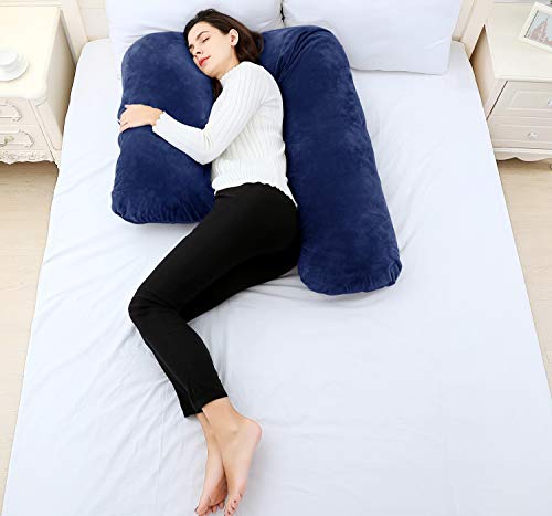 AngQi L Shaped Body Pillow with Navy Velvet Cover, Pregnancy Pillow, Great for Anyone - Thumbnail 2