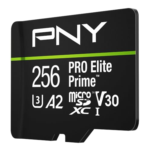 PNY Tarjeta microSDXC 256GB Pro Elite Prime Class 10 U3 V30 A2 + Adaptador SD - Hasta 200MB/s, Class 10, U3, V30, A2, 4K UHD, Full HD, UHS-I