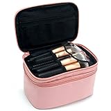 Relavel Cosmetic Bag Makeup Bag 2 Layer Travel Accessories Cosmetics Makeup Case Organizer Bag with Brush Holder Multifunctional Bag Wonderful Gift for Girls Women (Pink)