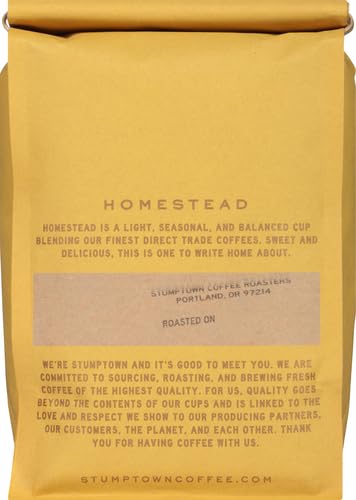STUMPTOWN COFFEE ROASTERS, MEDIUM ROAST WHOLE BEAN COFFEE – HOMESTEAD BLEND 12 OUNCE BAG WITH FLAVOR NOTES OF MILK CHOCOLATE, CHERRY AND ORANGE