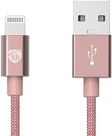 i10 Power Series Apple MFI Certified 6 ft Nylon Braided Lightning Cable for iPhones and iPads (Rose Gold)