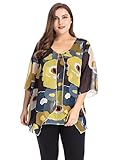 Chicwe Women's Multi Flowers Woven Plus Size Top Blouse with Metal Trim and Bell Sleeves 1X-4X