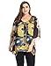 Chicwe Women's Plus Size Floral Printed Top Blouse with Metal Trim and Bell Sleeves