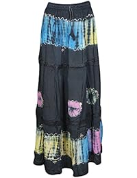 Womens Maxi Skirt Ethnic Tie Dye Flared Tiered Long Skirt S/M