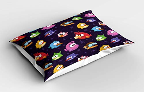Ambesonne Funny Pillow Sham, Angry Flying Birds Figure with Various Expressions Game Toy Kids Babyish Artsy Image, Decorative Standard Size Printed Pillowcase, 26 X 20 inches, Multicolor