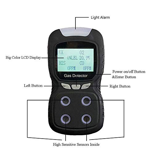 Portable Gas Detector, Gas Clip 4-Gas Monitor Meter Tester Analyzer, Rechargeable LCD Display Sound Light Shock Air Quality Tester, 2-Year Detector - Thumbnail 4