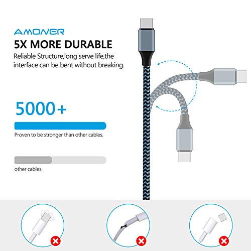 Amoner USB Type C Cable, Braided USB-C to USB-A Charger (3 Pack/3 Ft) with Reversible Connector Compatible with Samsung Galaxy S10 S9 S8 plus Note 9 8, Moto Z, LG V30 V20 G5, USB C Devices (Blackblue)