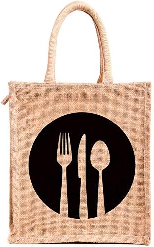 Mist Jute Eco-Friendly Lunch Grocery Bag, 10X12X5 inches (Beige, 2PK 10X12X5" Jute Bag- Beige) (1 Bag)