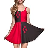 Lady Queen Women's Harley Quinn Scoop Skater Dress Clubwear Ball Party Skirt Size M Black Red