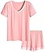 Latuza Women's V-Neck Sleepwear Short Sleeve Pajama Set L Pink