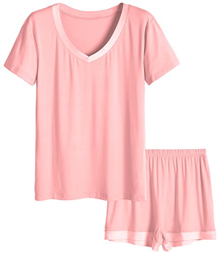 Latuza Women's V-Neck Sleepwear Short Sleeve Pajama Set L Pink