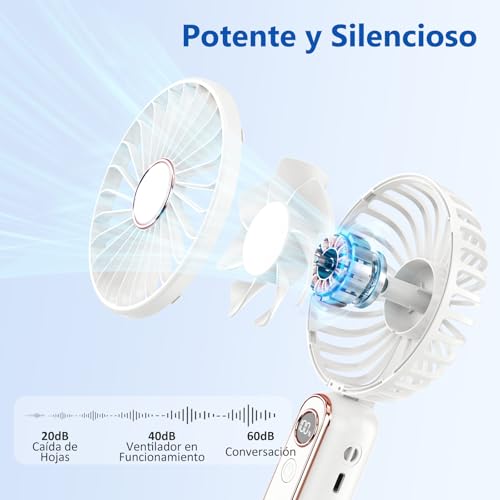PALATALA Ventilador de Mano Portatil, 6 Velocidades Mini Ventilador Portatil Silencioso USB Recargable, Ventiladores Mano con Batería 4000mAh, Ventoinha Portable Plegable Fan para Camping Viajes Hogar
