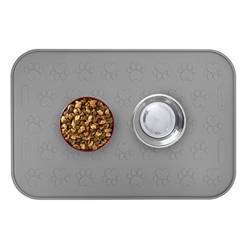 Dog Food Mat, 24" x 16" Waterproof Pet Placemat, Cat or Dog Bowl Feeding Mat -Gray