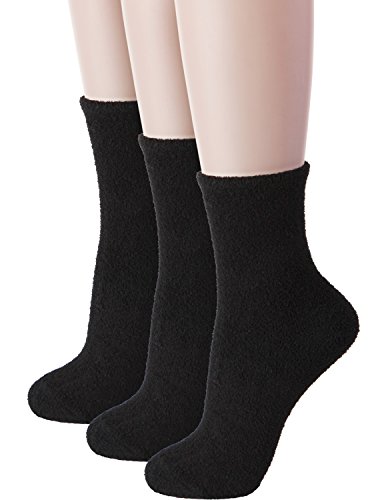 HASLRA Soft Warm Fine-Needle Microfiber Fuzzy Socks 3 Pairs (BLACK)