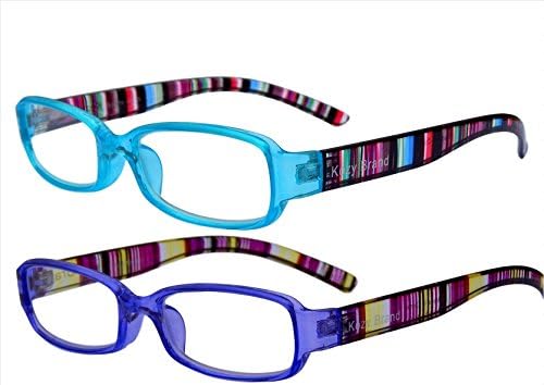 Reading Glasses for Women Stylish Colorful Readers with Matching Case and Cloth 2 Pack (Blue &amp; Purple, 2.0)