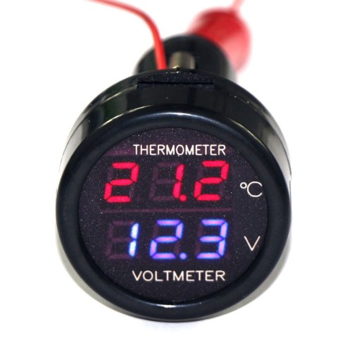 RioRand Cigarette Lighter Plug Digital Voltmeter Temperature Gauge 2in1 12V/24V Car Voltage Temp