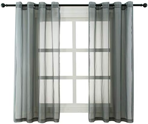 Bermino Sheer Curtains Voile Grommet Semi Sheer Curtains for Bedroom Living Room Set of 2 Curtain Panels 54 x 45 inch Grey