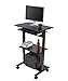 Stand Up Desk Store Mobile Rolling Adjustable Height Standing Workstation with Printer Shelf and Slideout Keyboard Tray (Black Frame/Black Top, 30