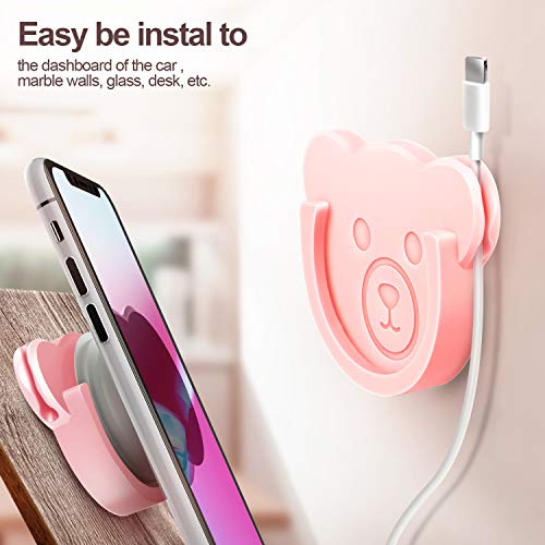 Car Grips Mount for Phone Stand Cute Bear Style Silicone Phone Holder with Phone line Clasp for Collapsible Grip/Socket Mount User Used on Dashboard, Home, Office, Kitchen, Desk, Wall (Pink) 3 Pack