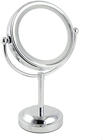 LED Lighted Makeup Mirror,EALEK 3X Magnification 6 Inch Round Shaped Double-Sided Light Vanity Mirror 360 Degree Rotation Tabletop Magnifying Make Up Cosmetic Mirror